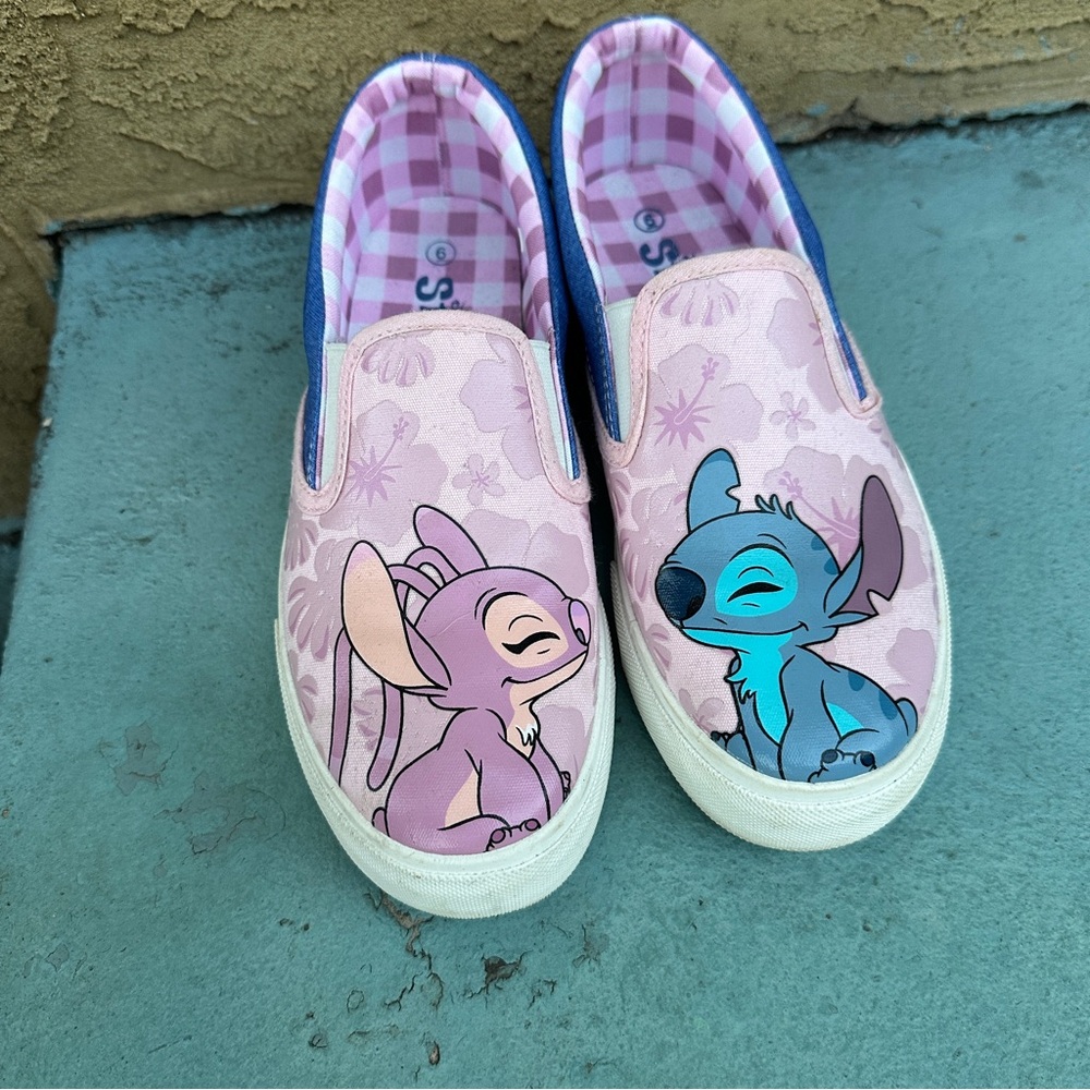 Disney Stitch & Angel Slip-On Shoes Ground Up Pink Canvas Sneakers Women’s 6 - Picture 1 of 8